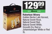 Robertson Winery Golden Nectar Late Harvest,NL Sweet Rose,NL Sweet Red,NL Sweet White-3L Each