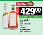 Inverroche Amber Gin 750ml & Schweppes 1L-Both For