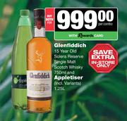 Glenfiddich 15 Year Old Solera Reserve Single Malt Scotch Whisky-750ml & Appletiser 1.25L-For Both