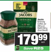 Jacobs Kronung Coffee Jar 200g Or Refill 230g (Excl. Decaf)-Each