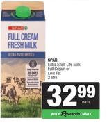 Spar Extra Shelf Life Milk (Full Cream Or Low Fat)-2Ltr Each