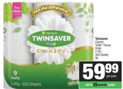 Twinsaver Classic Toilet Tissue Rolls 2 Ply (350 Sheets)-9s Per Pack