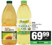 Spar Sunflower Oil Or B-Well Canola Oil-2ltr Each