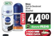 Nivea Roll On Deodorant Assorted-For Any 2 x 50ml