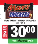 Mars, Twix Or Snickers Chocolate Bar-For 2 x 50g/51g