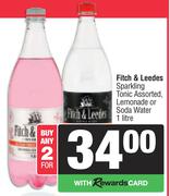 Fitch & Leedes Sparkling Tonic.Lemonade Or Soda Water-For 2 x 1L