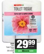 Spar Mini Toilet Tissue 1 Ply 300 Sheets-9s Per Pack