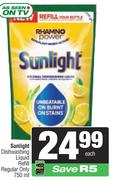 Sunlight Dishwashing Liquid Refill Regular Only-750ml