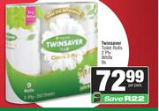 Twinsaver Toilet Rolls 2 Ply White-9s Per Pack