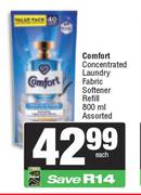 Comfort Concentrated Laundry Fabric Softener  Refill Assorted-800ml
