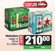 Heineken Lager Or Silver-For Any 2 x 6 x 500ml