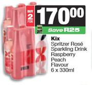 Kix Spritzer Rose, Sparkling Drink Raspberry, Peach Flavour-For 2 x 6 x 330ml