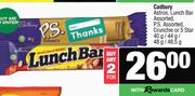 Cadbury Astros, Lunch Bar Assorted, P.S. Assorted, Crunchie Or 5 Star-For Any 2 x 40g/44g/48g/48.5g