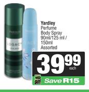 Yardley Perfume Body Spray Assorted-90ml/125ml/150ml