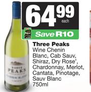 Three Peaks Wine Chenin Blanc,Cab,Sauv,Shiraz,Dry Rose,Chardonnay,Merlot,Cantata,Pinotage Sauv-750ml