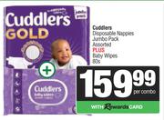 Cuddlers Disposable Nappies Jumbo Pack Plus Baby Wipes 80s-Per Combo