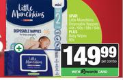 Spar Little Munchkins Disposable Nappies 44s/50s/58s/64s Plus Baby Wipes 80s
