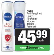 Nivea Anti Perspirant Spray For Men Or Women Assorted-150ml