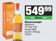 Glenmorangie Highland 12 Year Old Single Malt Scotch Whisky-750ml