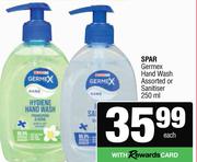 Spar Germex Hand Wash Assorted Or Sanitiser-250ml Each