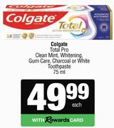 Colgate Total Pro Clean Mint, Whitening, Gum Care, Charcoal Or White Toothpaste-75ml Each