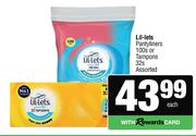 Lil-Lets Pantyliners 100s Or Tampons Assorted-32s Each