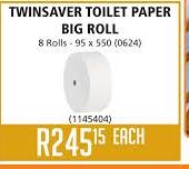Twinsaver Toilet Paper Big Roll 8 Rolls 95x550-Each