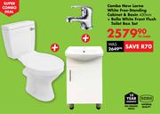 New Lorna White Free-Standing Cabinet & Basin 450mm + Bella White Front Flush Toilet Box Set Combo