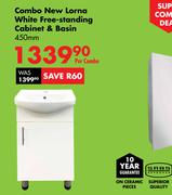 New Lorna White Free-Standing Cabinet & Basin 450mm Combo-Per Combo