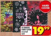 A5 Diaries Hard Cover Assorted-Each