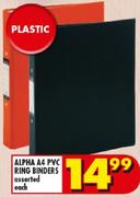 Alpha A4 PVC Ring Binders Assorted-Each