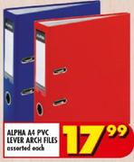 Alpha A4 PVC Lever Arch Files Assorted-Each