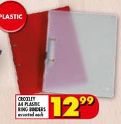 Croxley A4 Plastic Ring Binders Assorted-Each