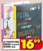 A4 Printed Ring Binders Assorted Designs-Each