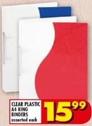 Clear Plastic A4 Ring Binders Assorted-Each