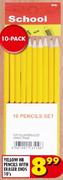 School Yellow HB Pencils With Eraser Ends-10's