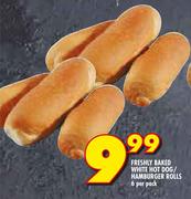 Freshly Baked White Hot Dog / Hamburger Rolls-6 Per Pack