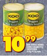 Koo Whole Kernel Corn / Cream Style Sweetcorn-410/415g Each
