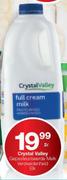 Crystal Valley Full Cream Milk-2L Each