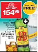 J&B Blended Scotch Whisky 750ml+Free Schweppes Soda Water 1L