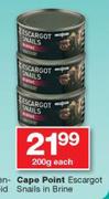 Cape Point Escargot Snails In Brine-200g Each