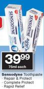 Sensodyne Toothpaste Repair & Protect, Complete Protect, Rapid Relief-75ml Each