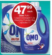Omo Auto Liquid Detergent-1.5Ltr/Washing Powder-2Kg/Capsules 17-Each