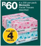 Moments Facial Tissues-4x200 Per Pack