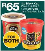 Black Cat Peanut Butter 1kg & All Gold Jam 1.2kg-Each