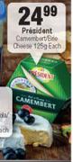 President Camembert/Brie Cheese 125g-Each