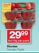 Rohdes Tomato Paste-4x115g Per Pack