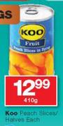 Koo Peach Slices/Halves-410g Each
