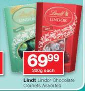 Lindt Lindor Chocolate Cornets-200g Each