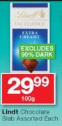 Lindt Chocolate Slab-100g Each